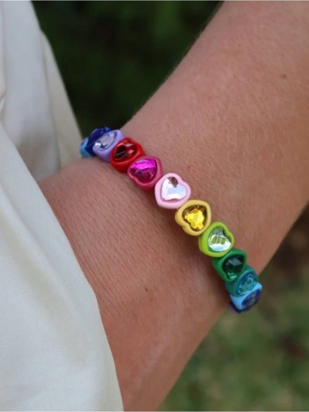 New Candy Gem Heart Rainbow Stretch Bracelet 🌈